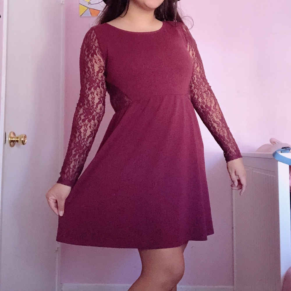 Oxblood Lace Long sleeve Dress
